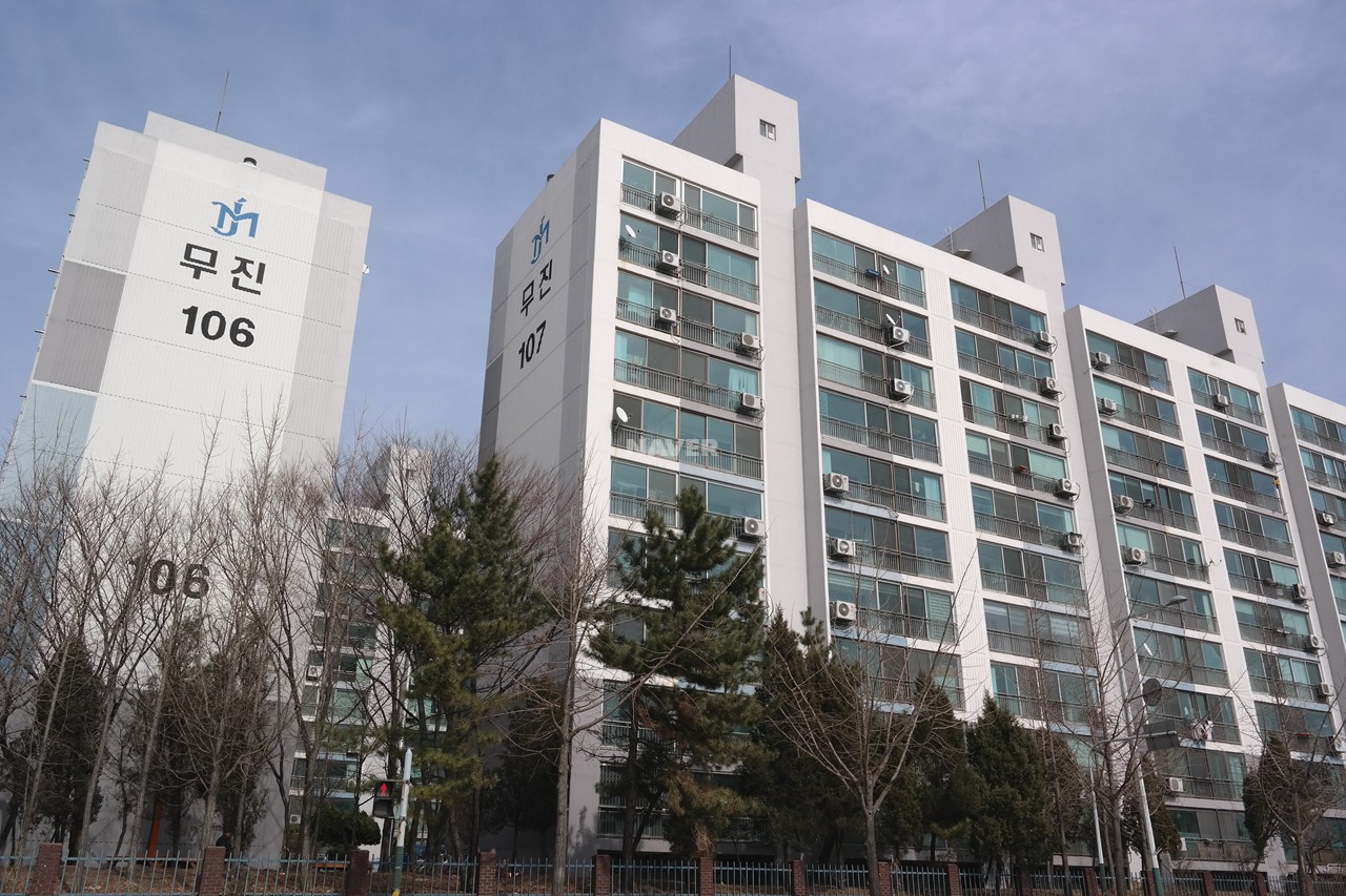 Building entrance with signage