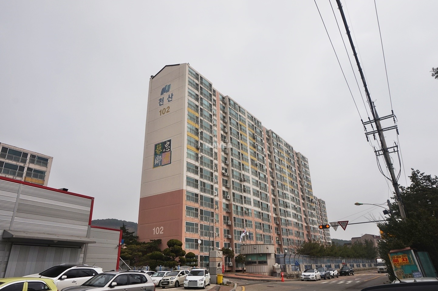 Building entrance with signage