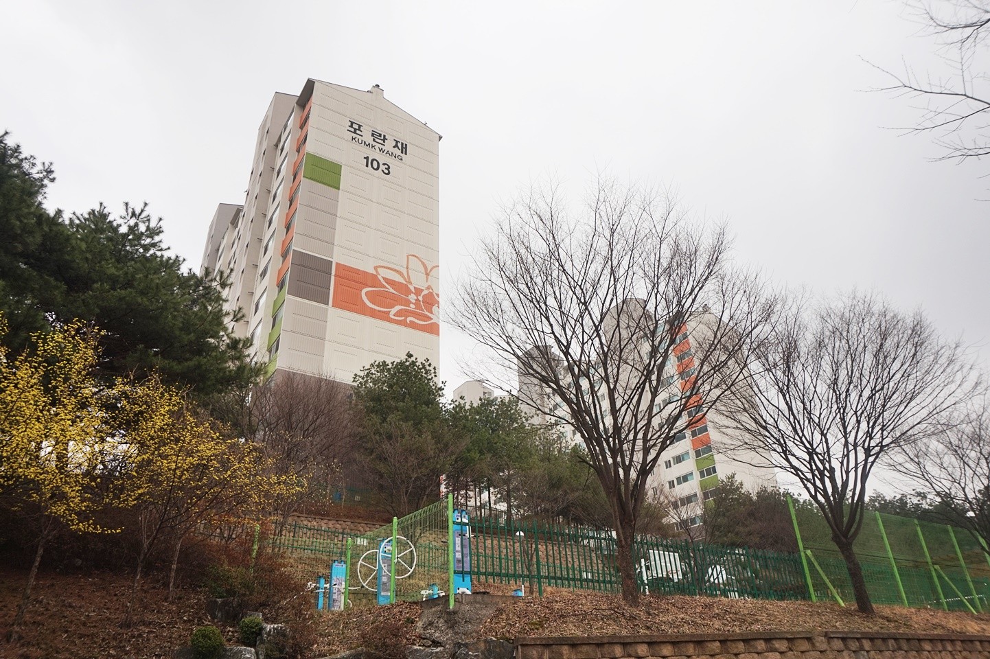 Building entrance with signage
