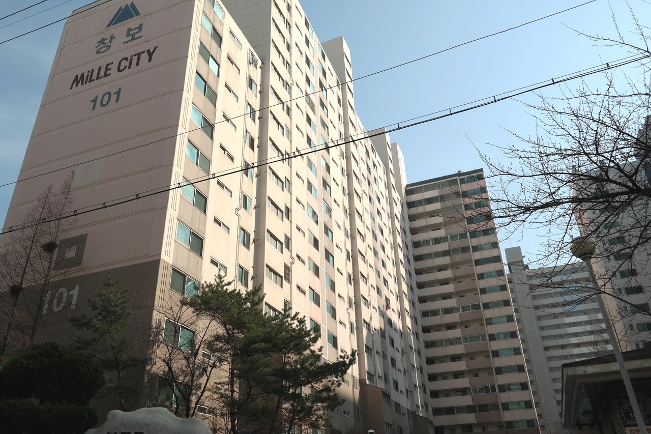 Building entrance with signage