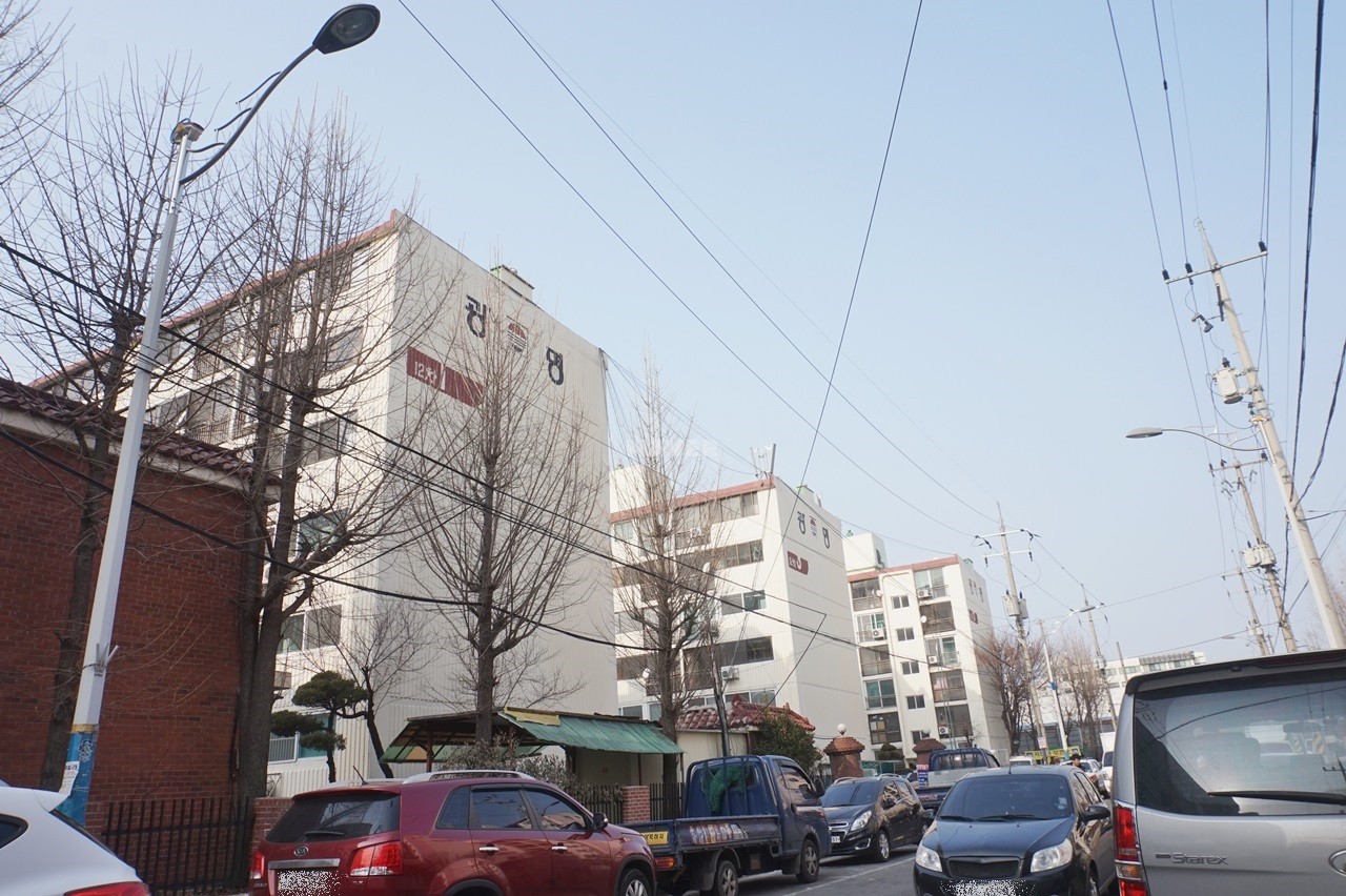 Building entrance with signage
