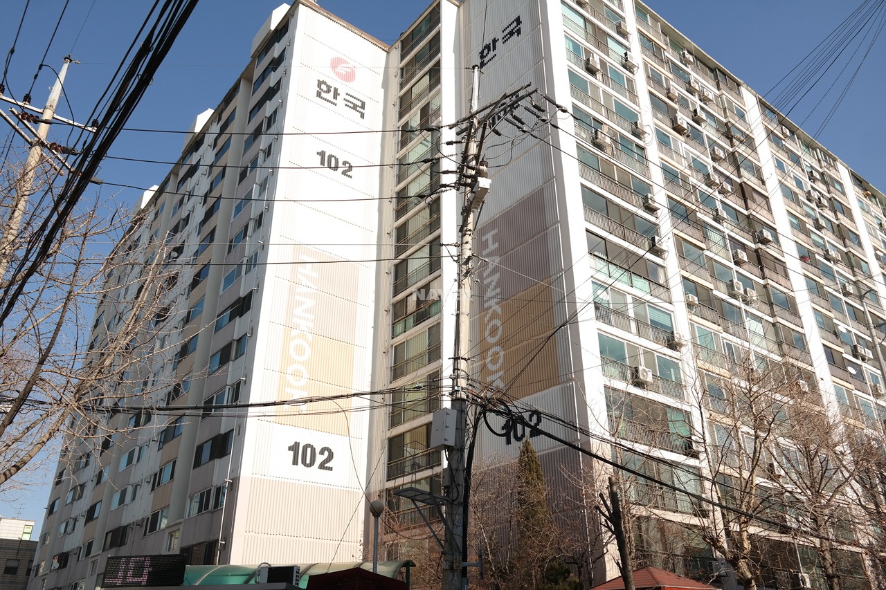 Building entrance with signage