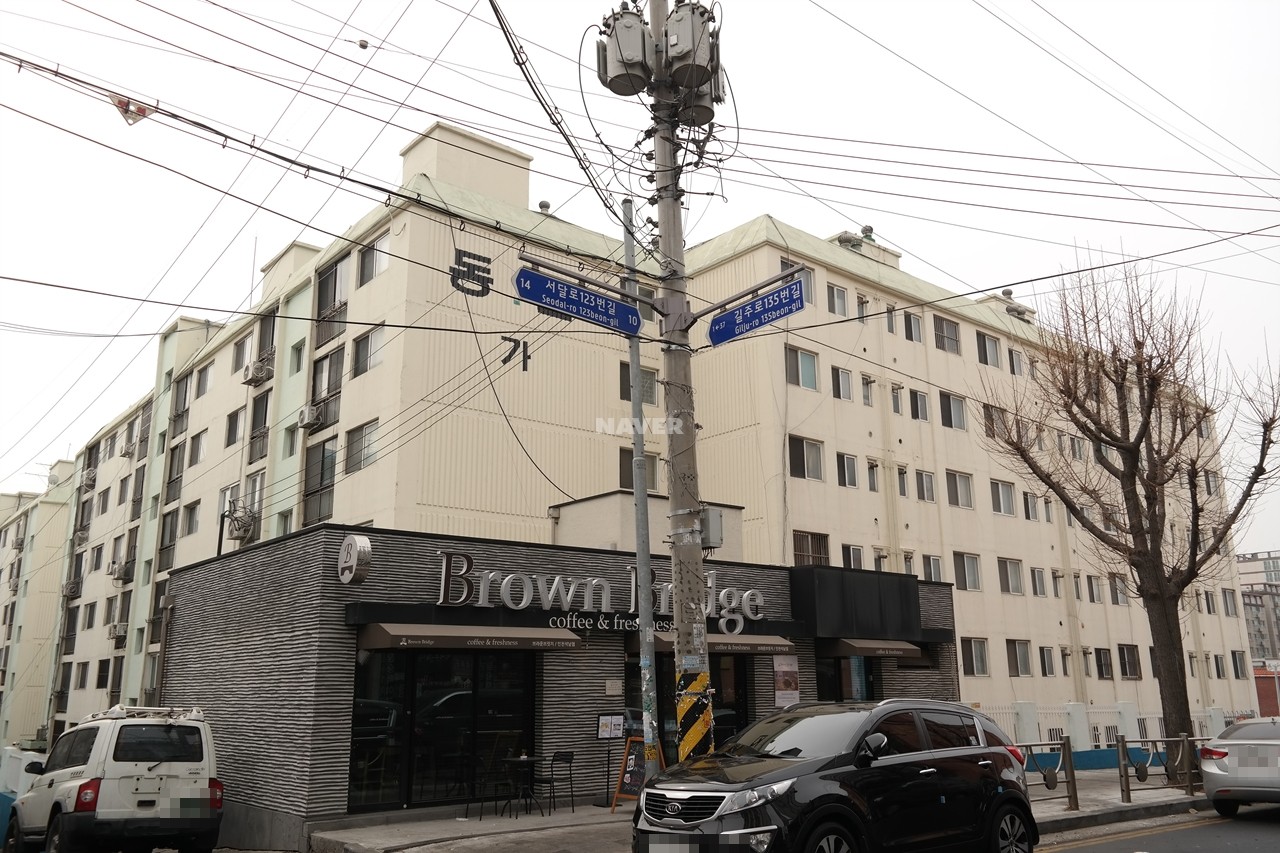 Building entrance with signage