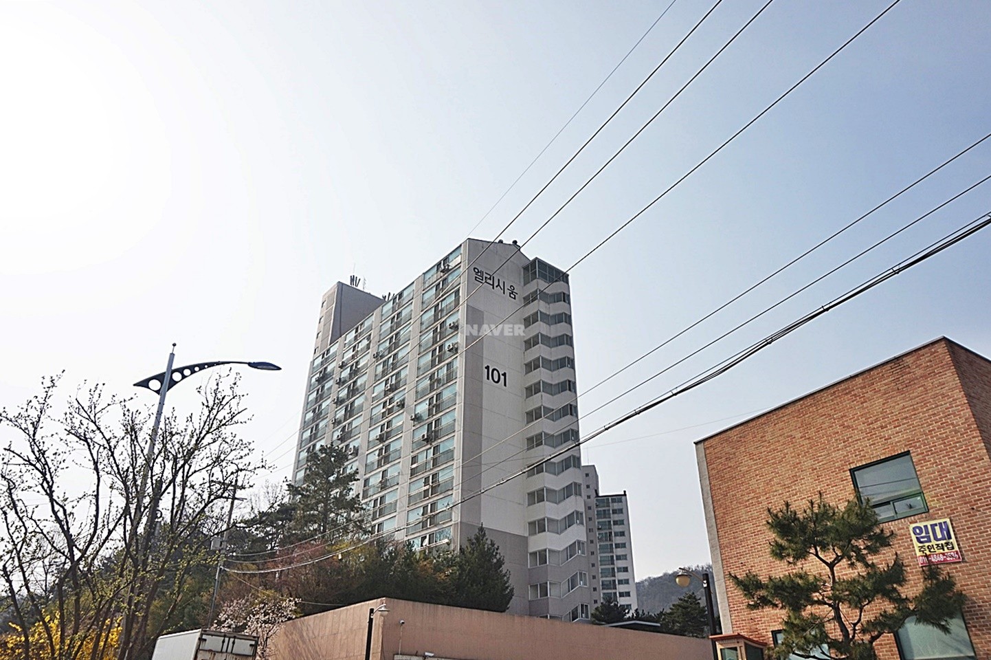 Building entrance with signage