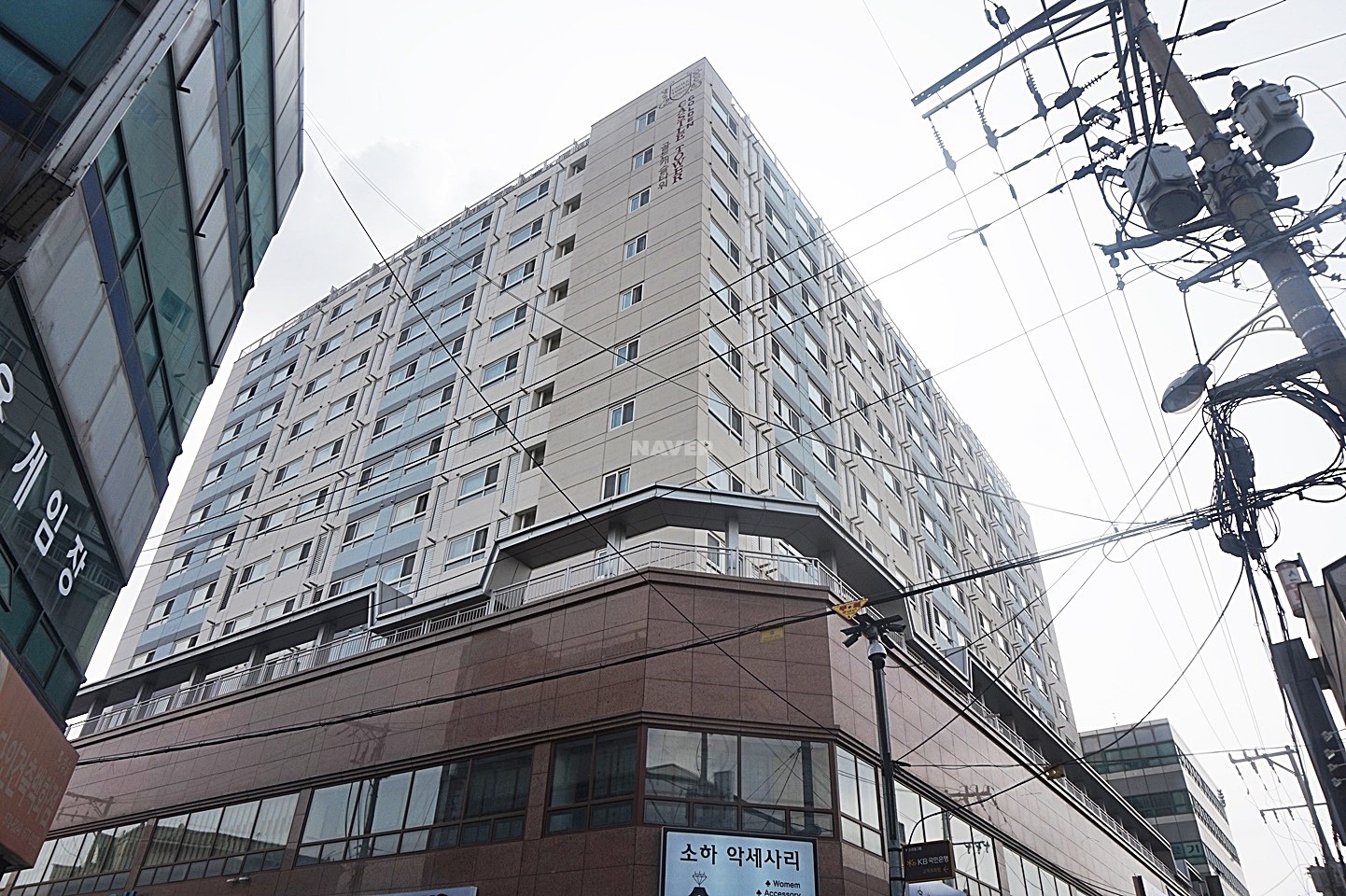 Building entrance with signage