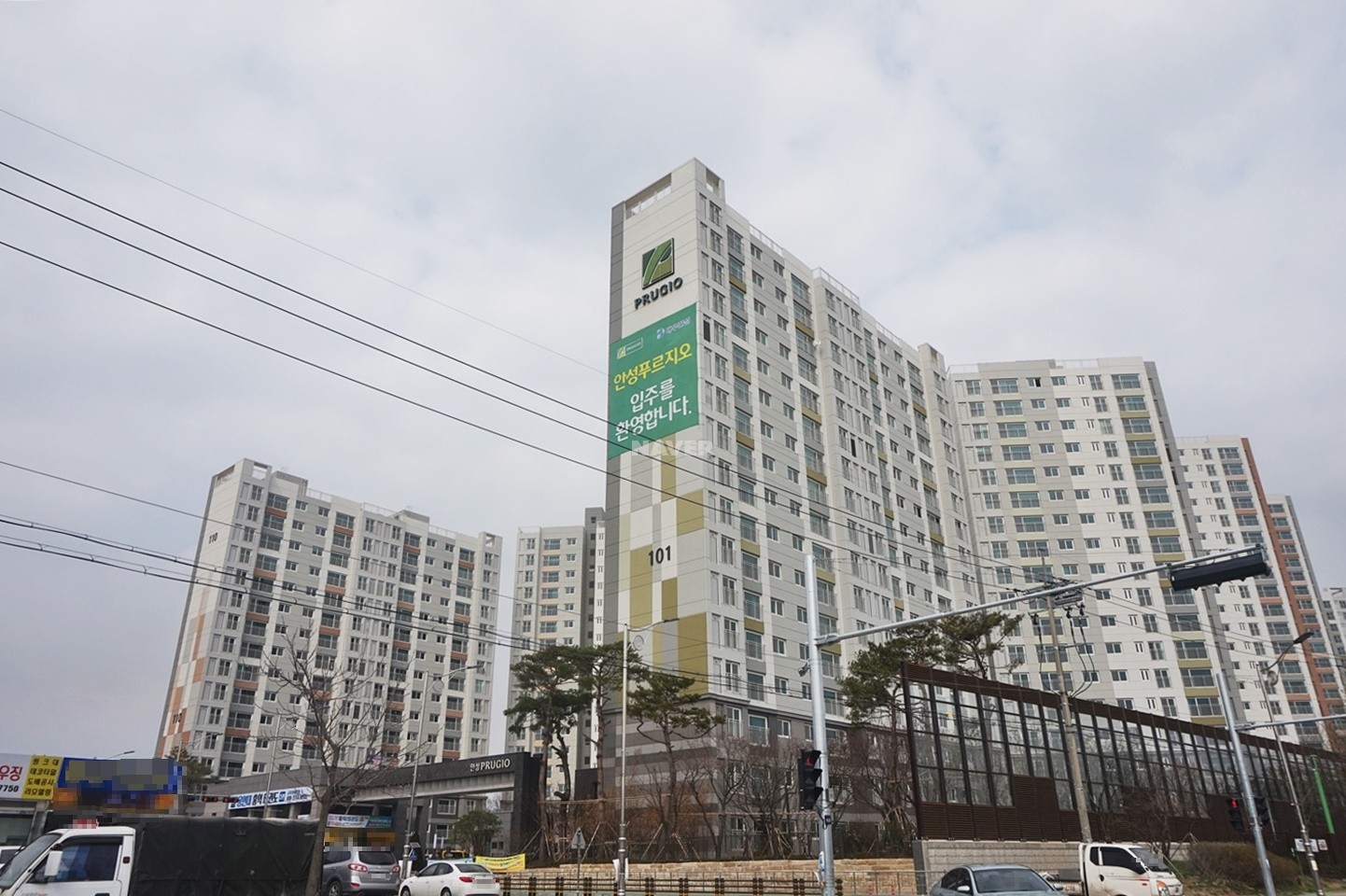 Building entrance with signage