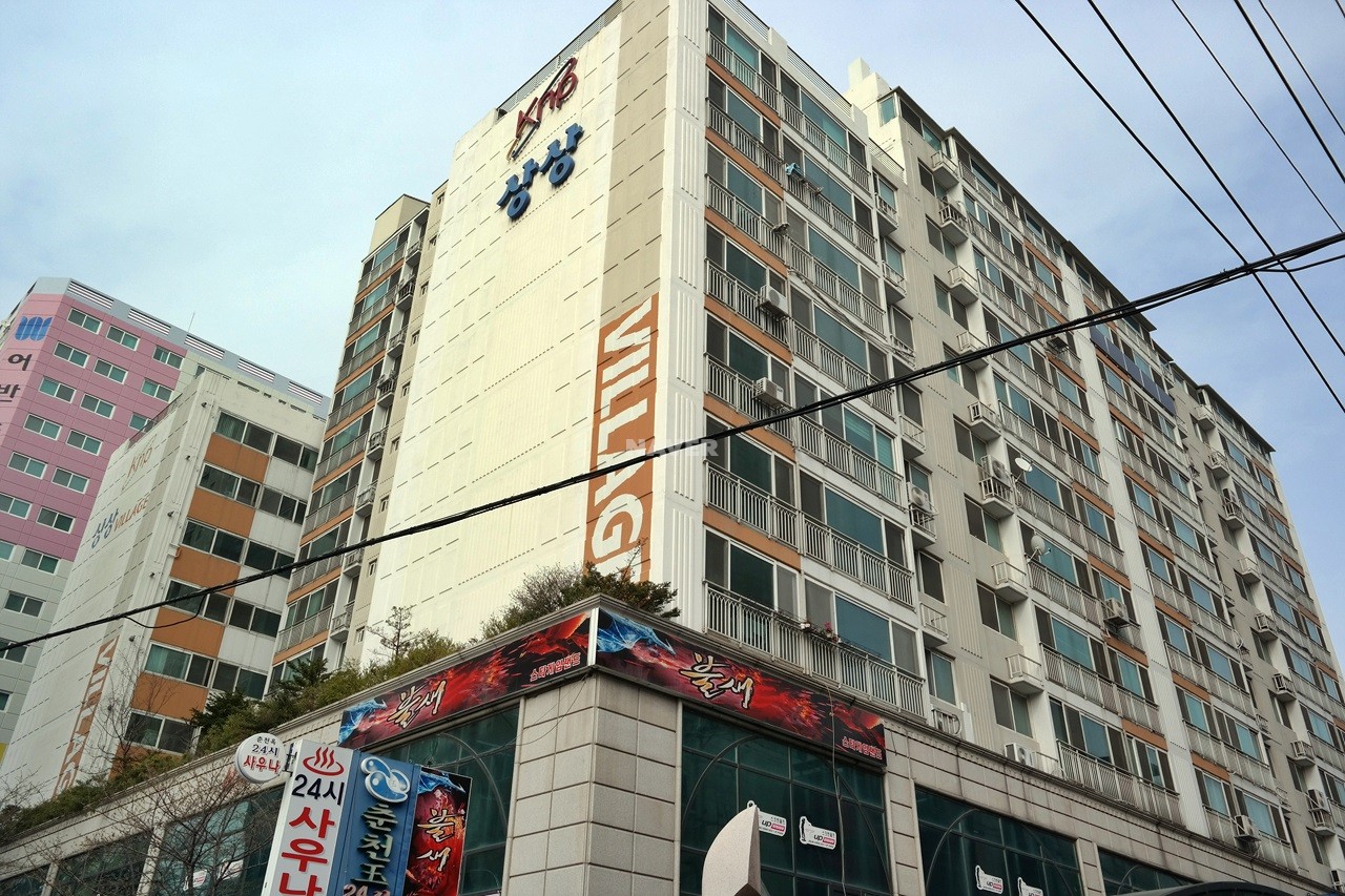 Building entrance with signage