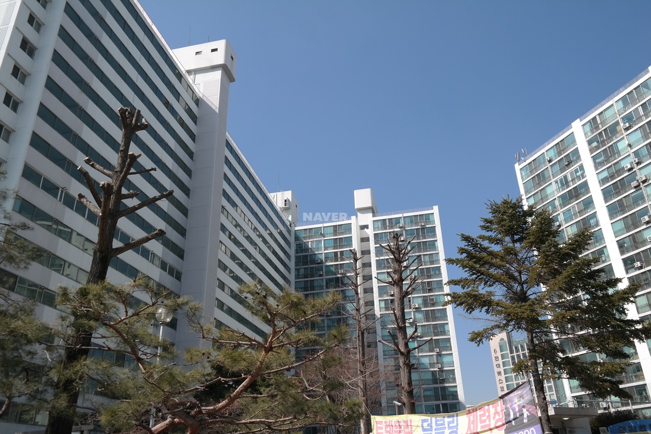 Building entrance with signage