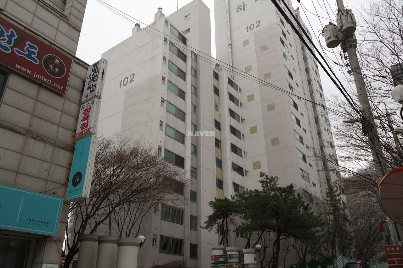 Building entrance with signage