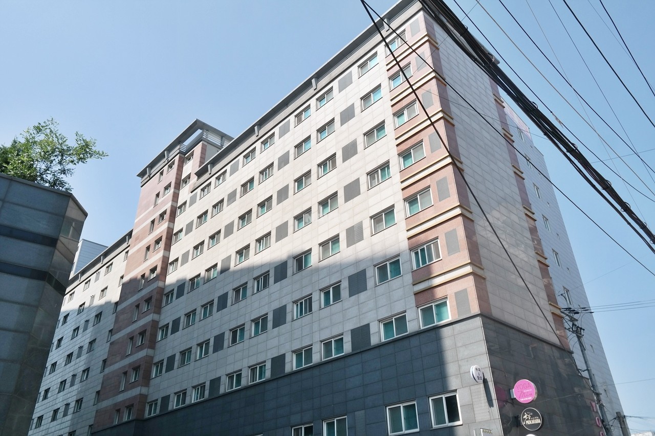 Building entrance with signage