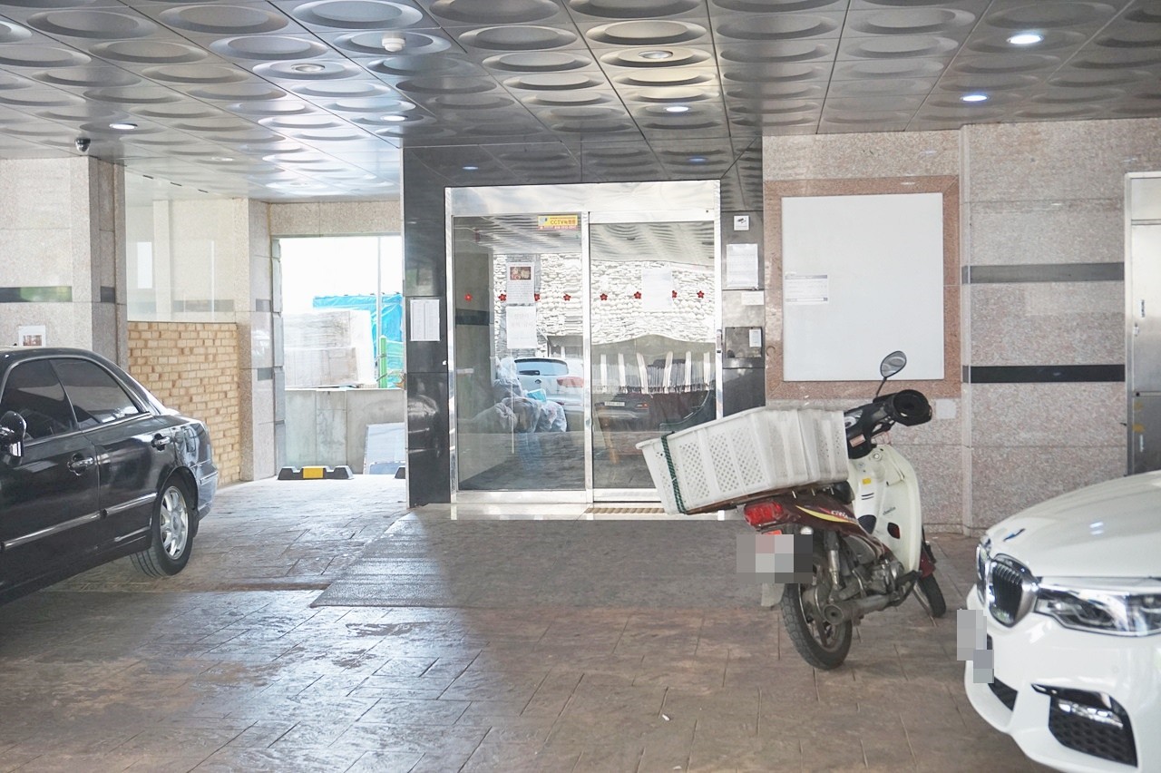Building entrance with signage