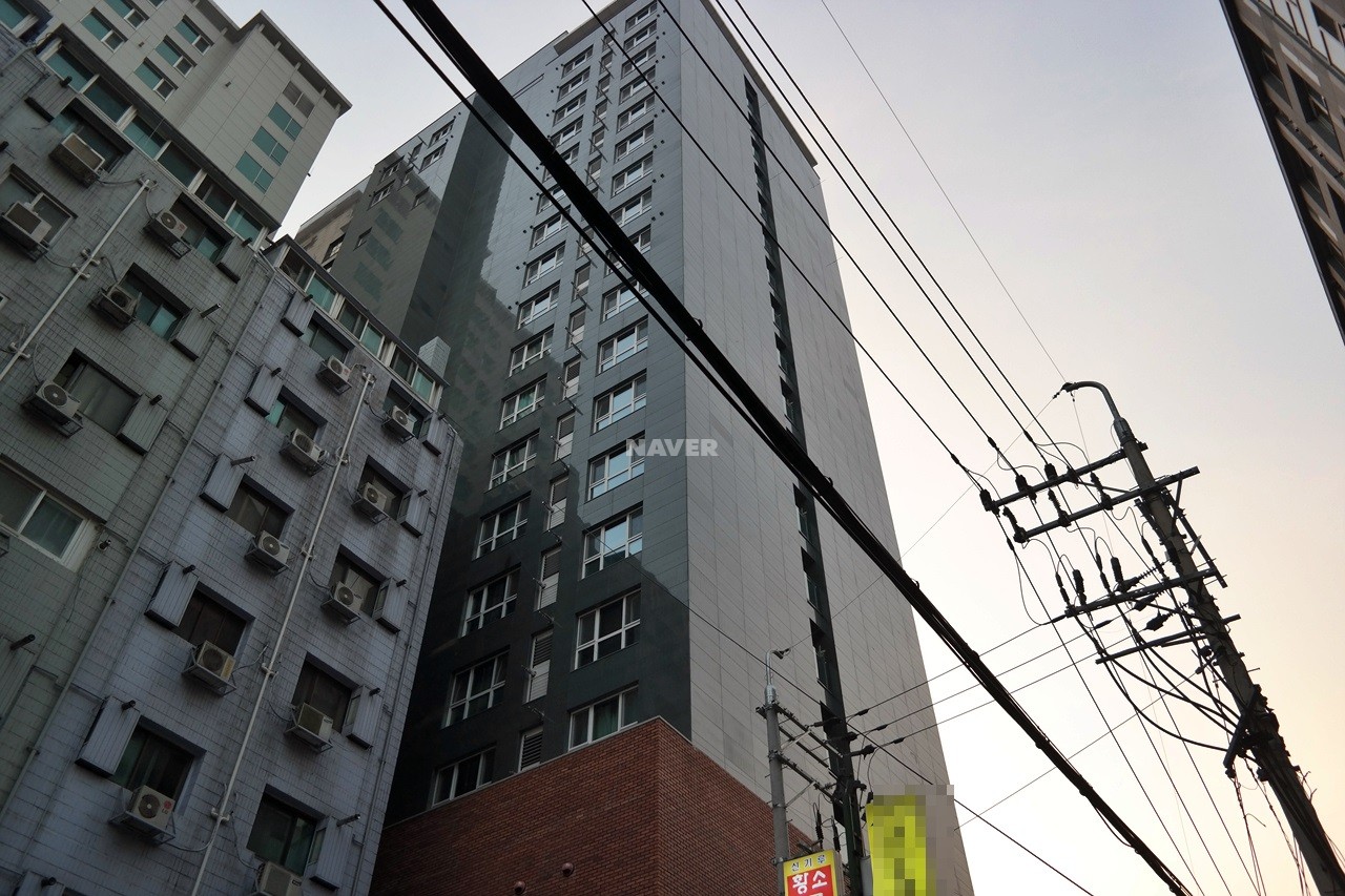 Building entrance with signage