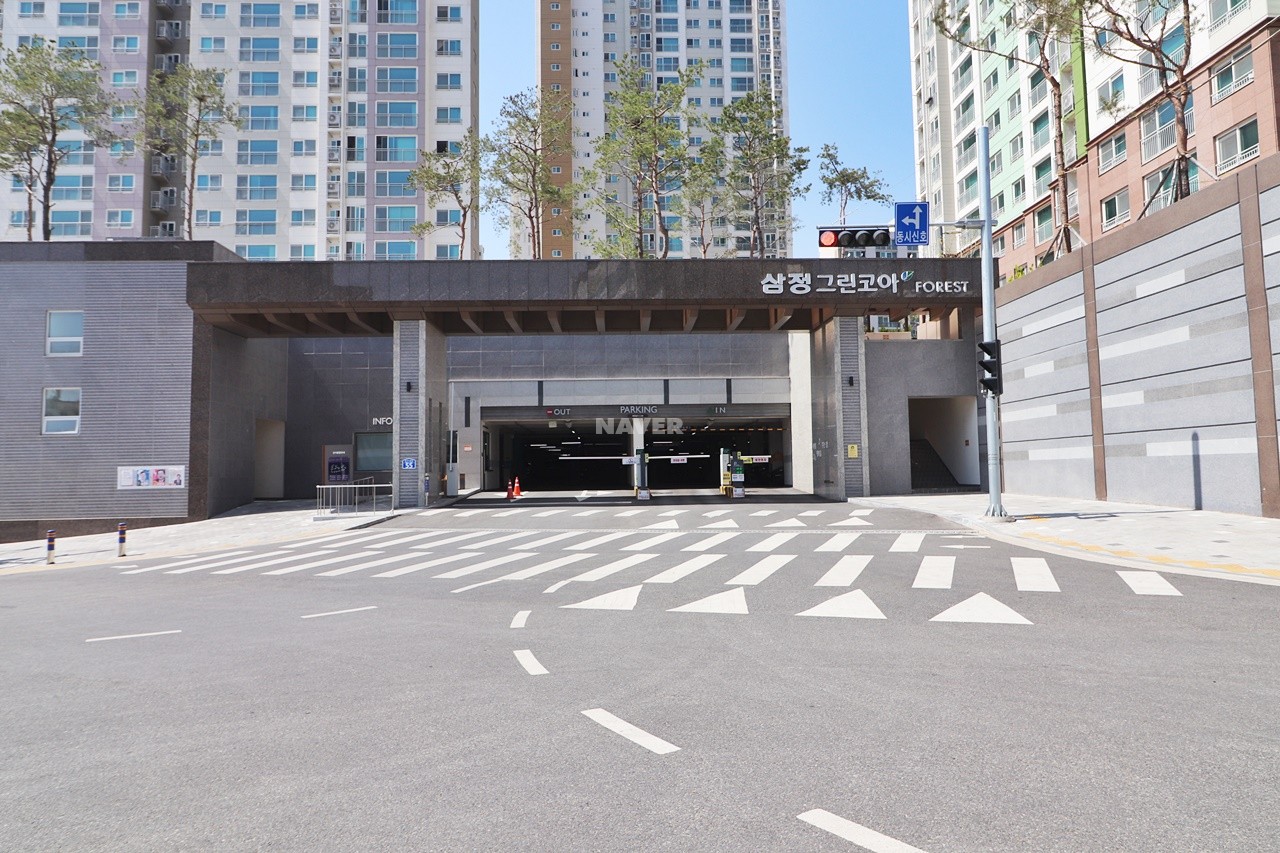 Building entrance with signage