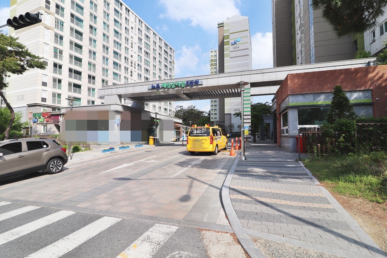 Building entrance with signage
