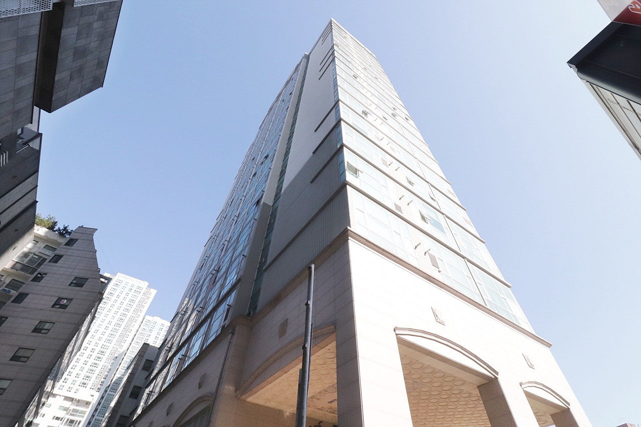 Building entrance with signage
