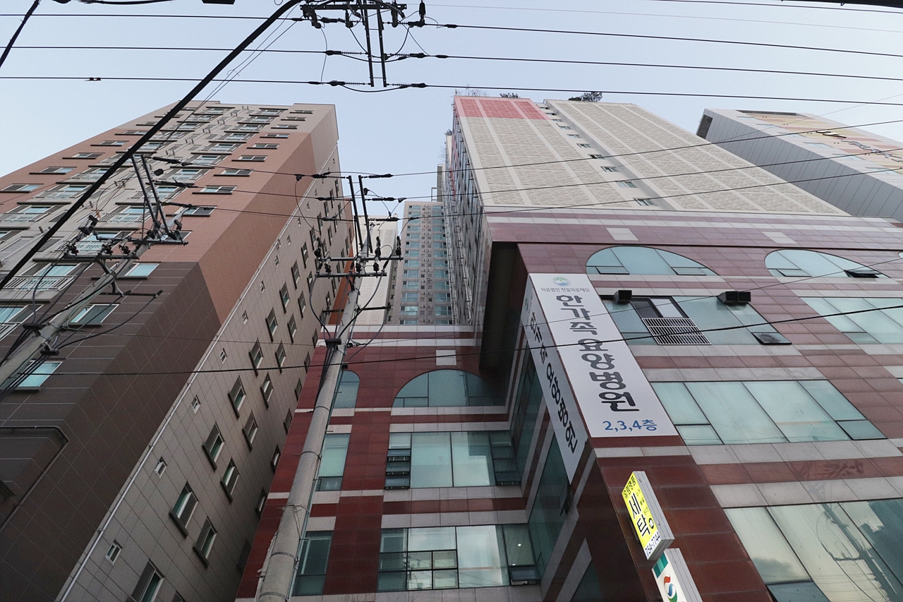 Building entrance with signage