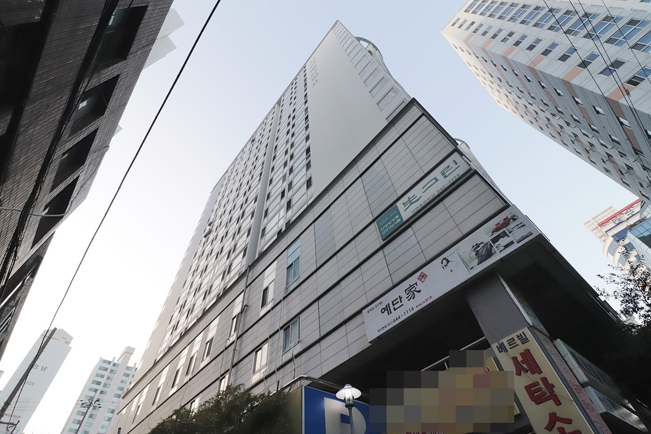 Building entrance with signage
