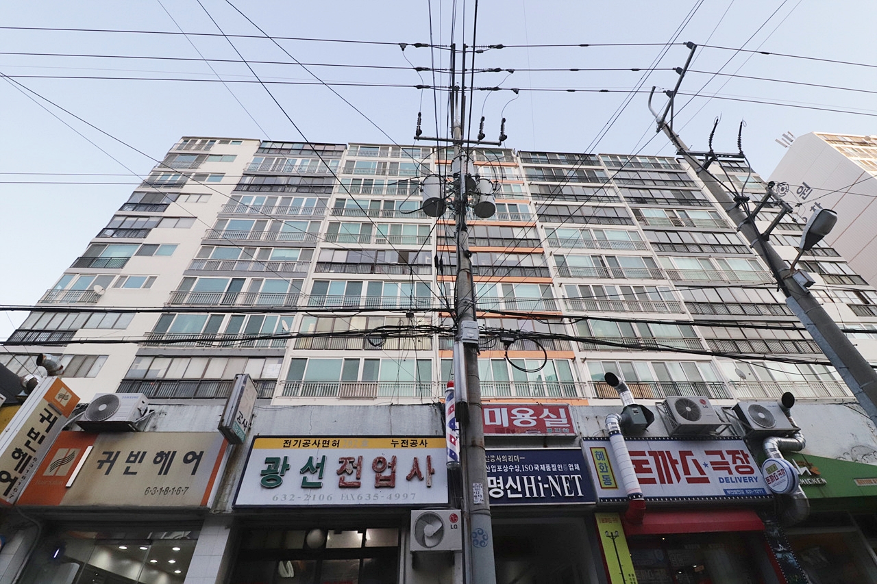 Building entrance with signage