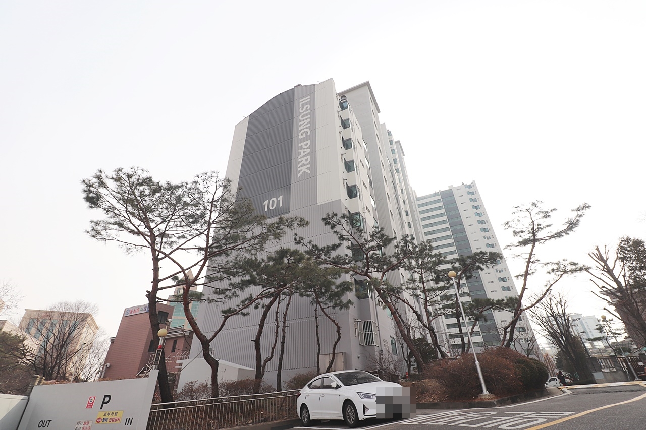 Building entrance with signage