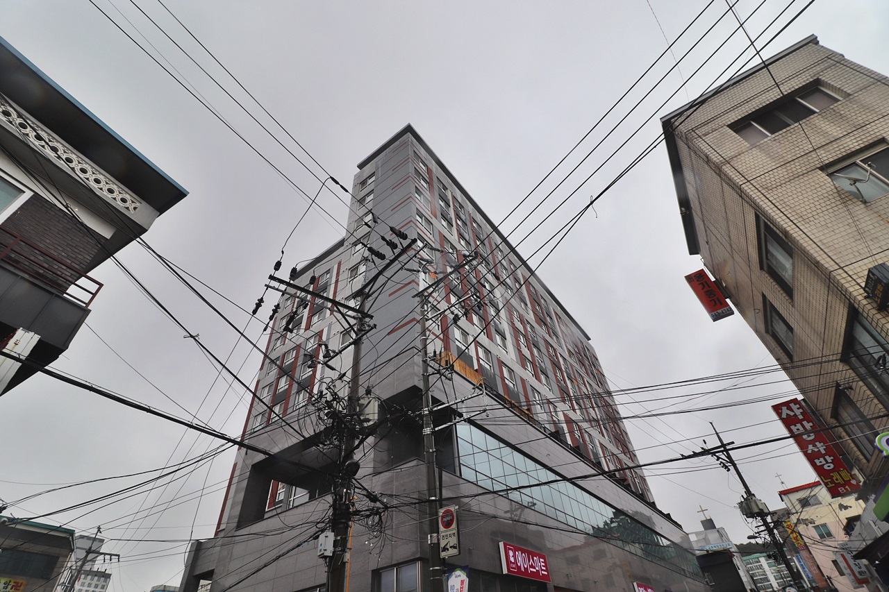 Building entrance with signage
