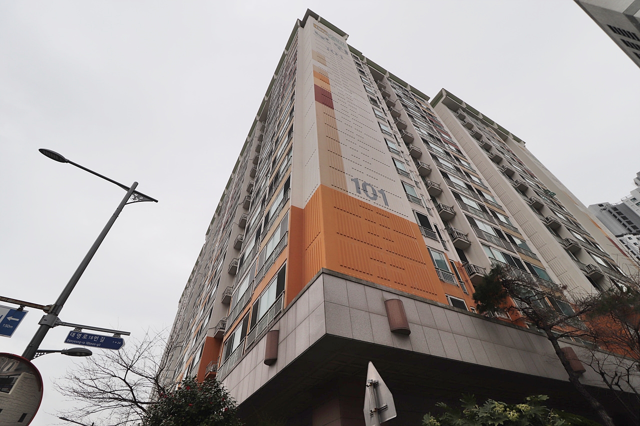 Building entrance with signage