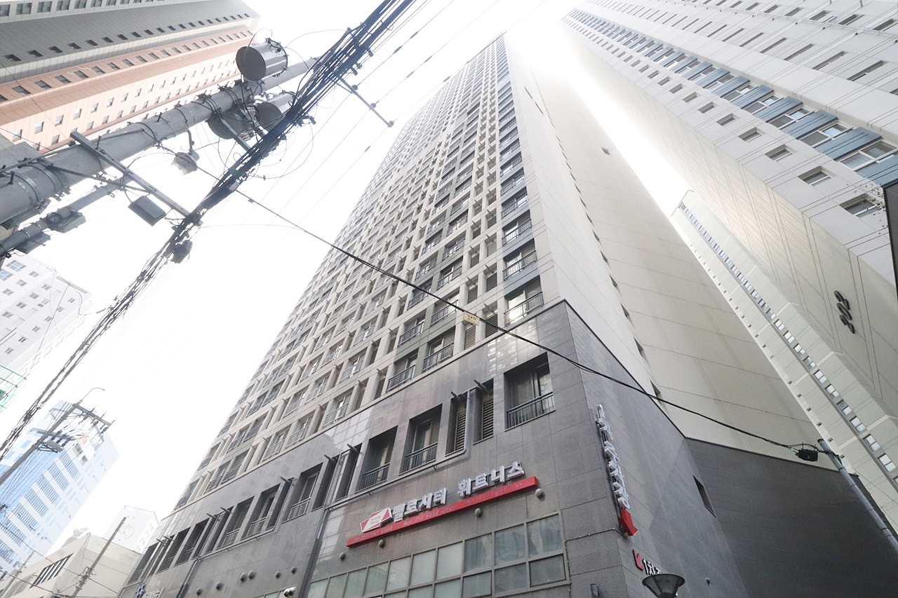 Building entrance with signage