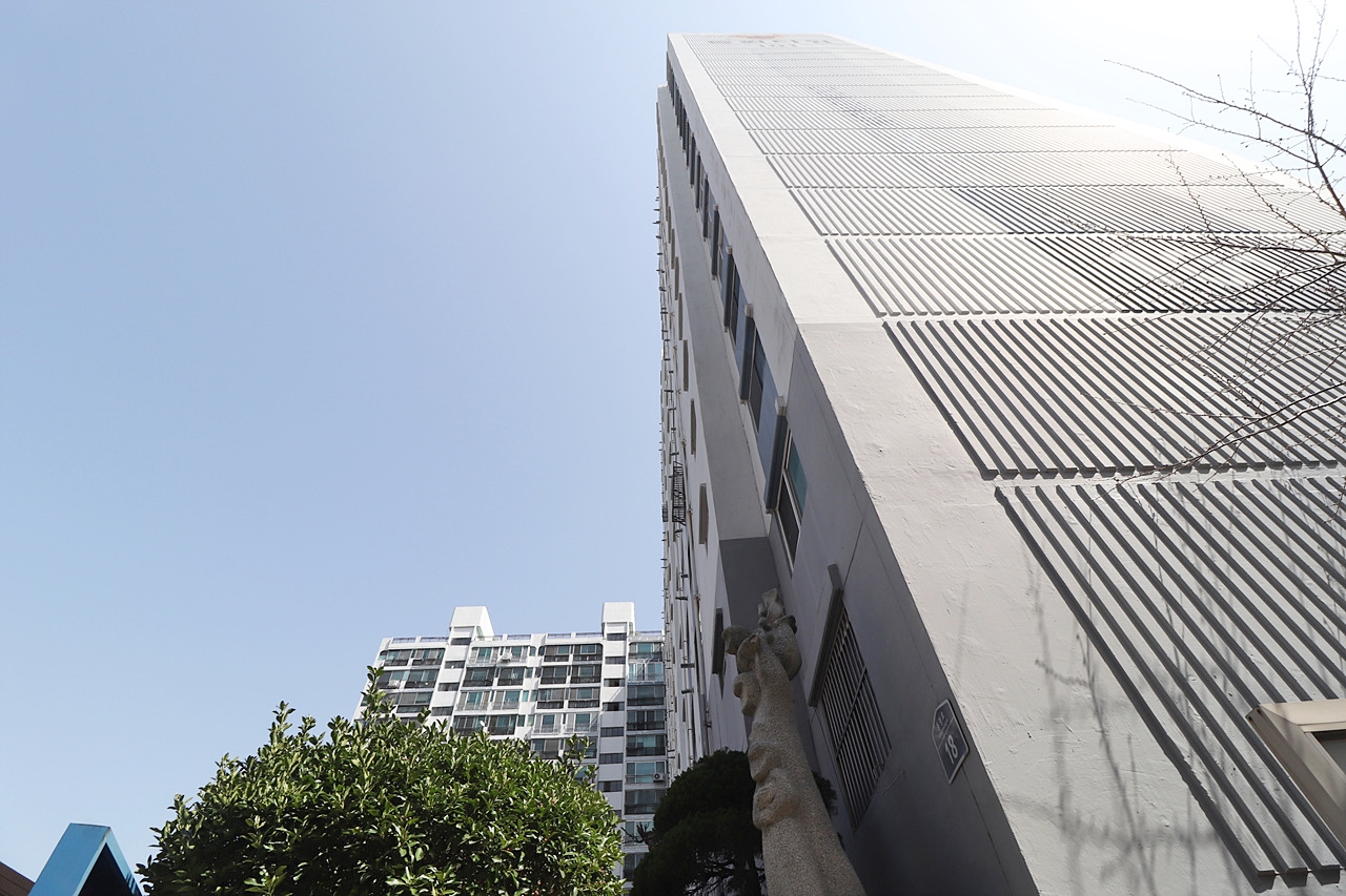 Building entrance with signage