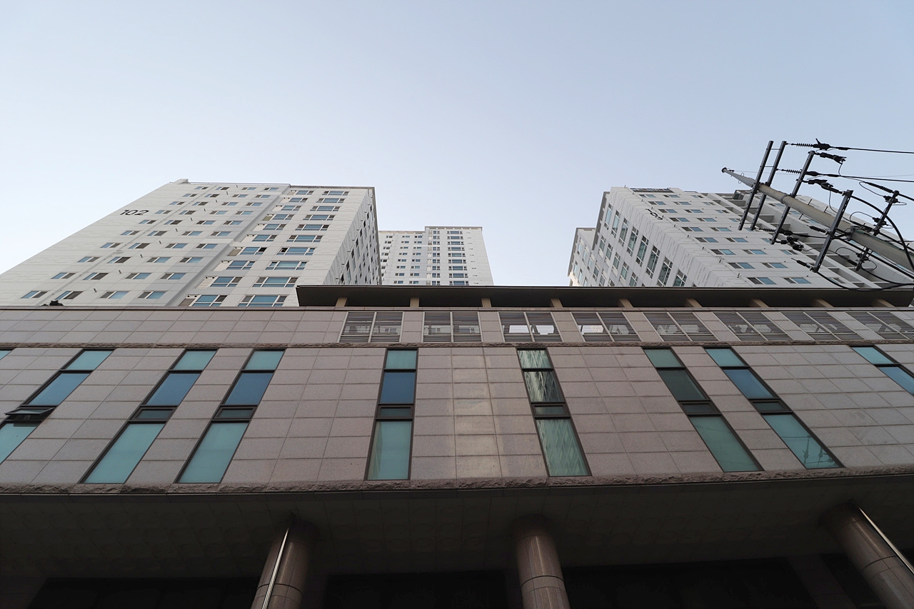 Building entrance with signage