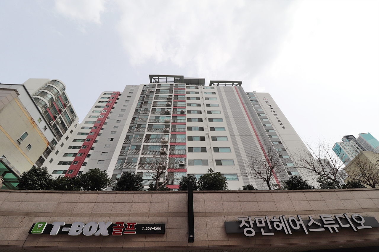 Building entrance with signage