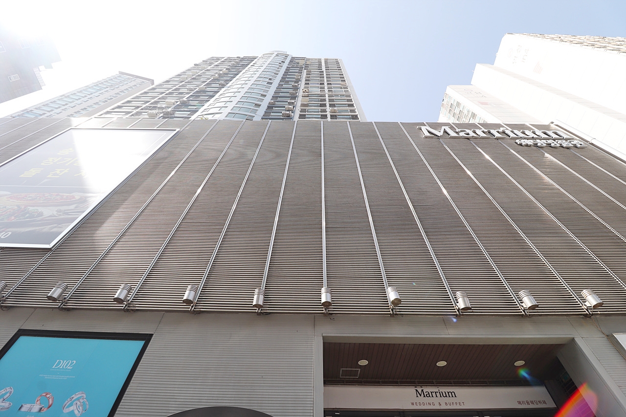 Building entrance with signage