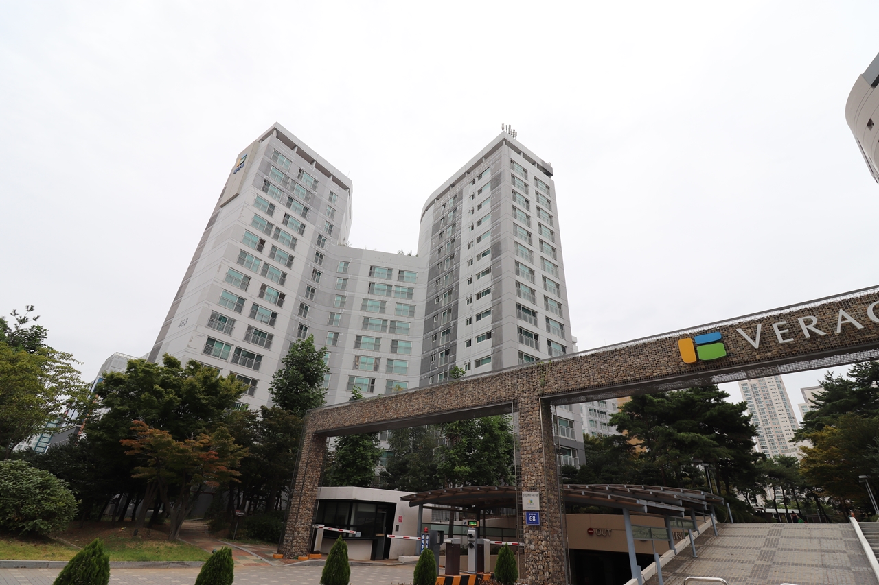 Building entrance with signage