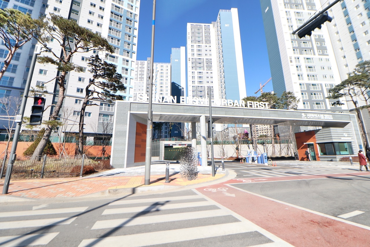 Building entrance with signage