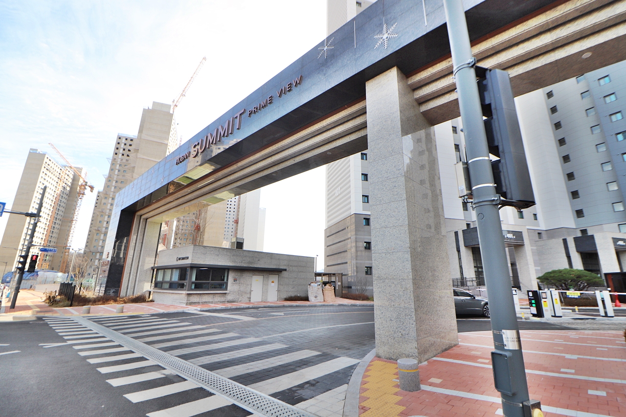 Building entrance with signage