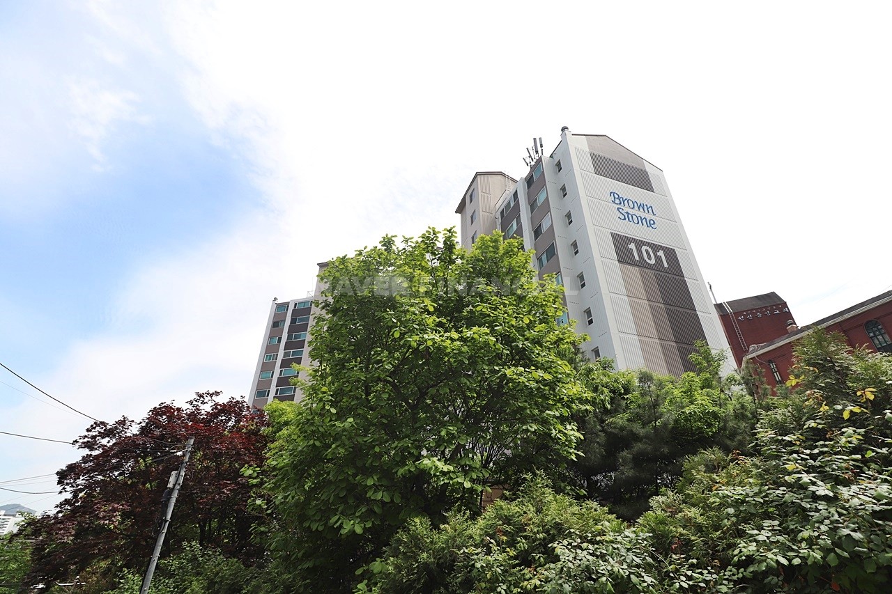 Building entrance with signage
