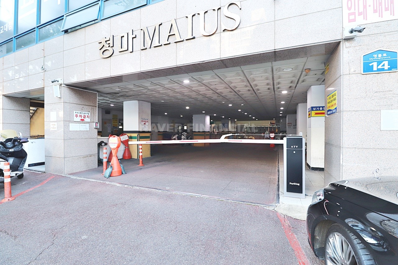 Building entrance with signage