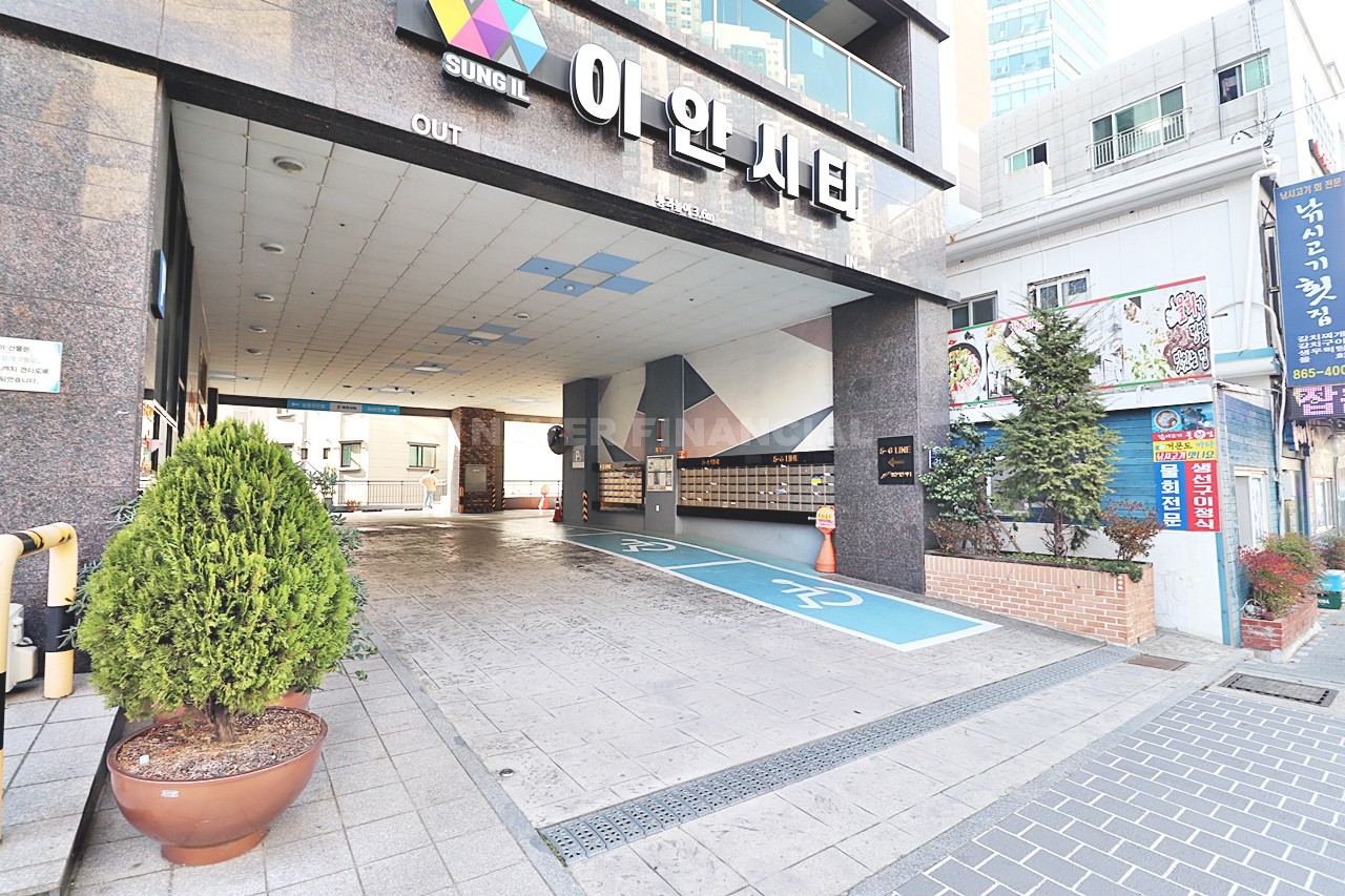 Building entrance with signage
