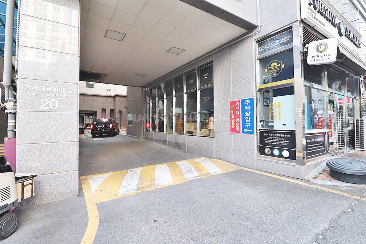 Building entrance with signage