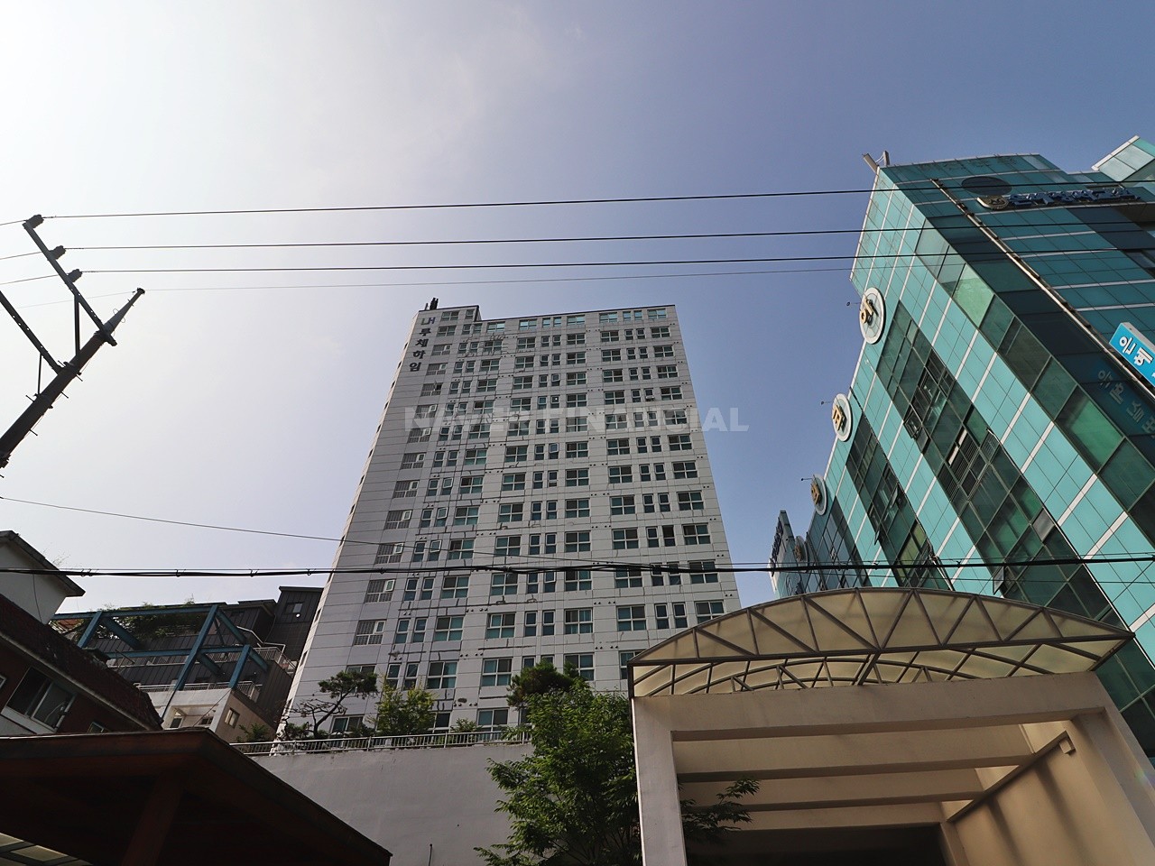 Building entrance with signage
