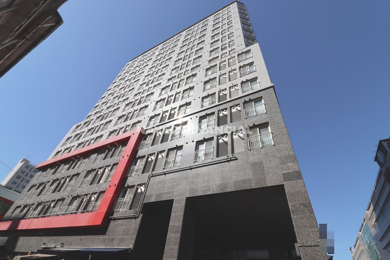 Building entrance with signage