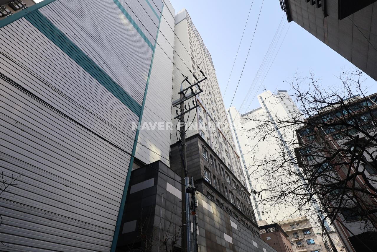 Building entrance with signage