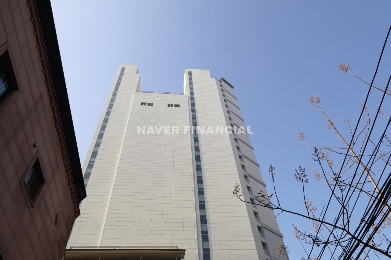 Building entrance with signage