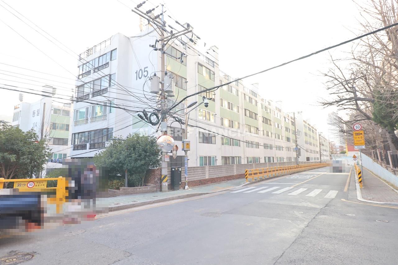 Building entrance with signage