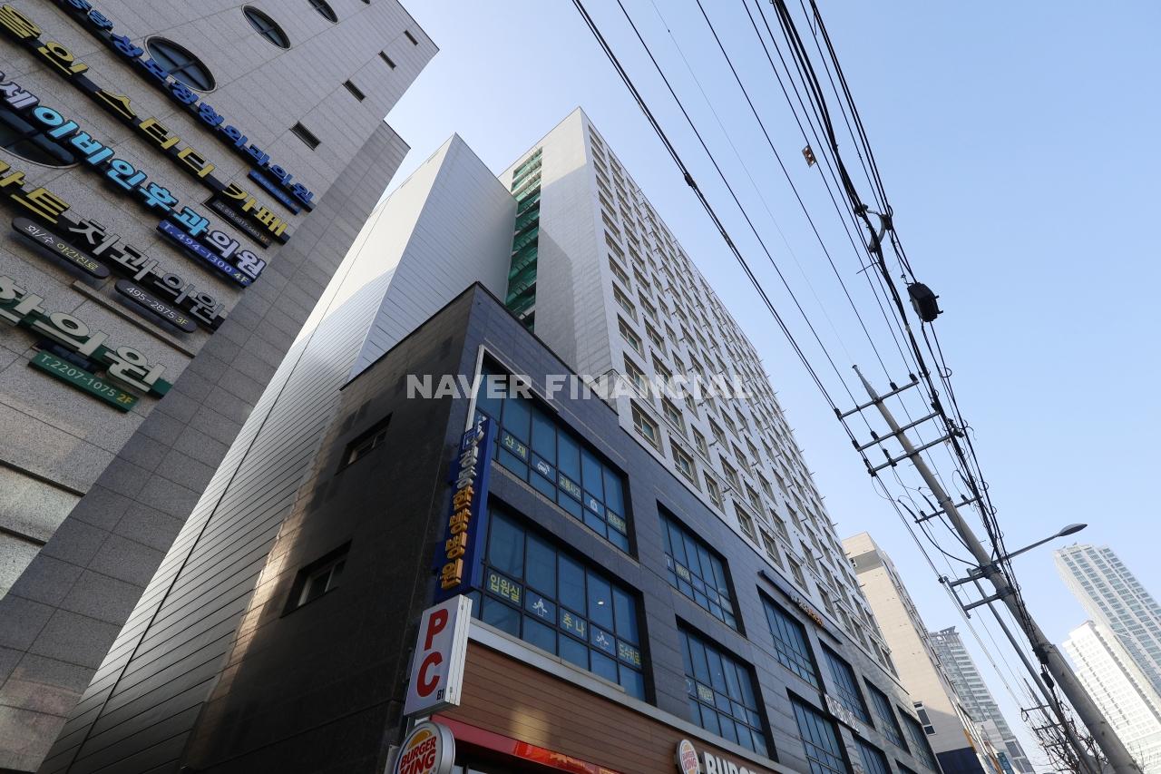 Building entrance with signage