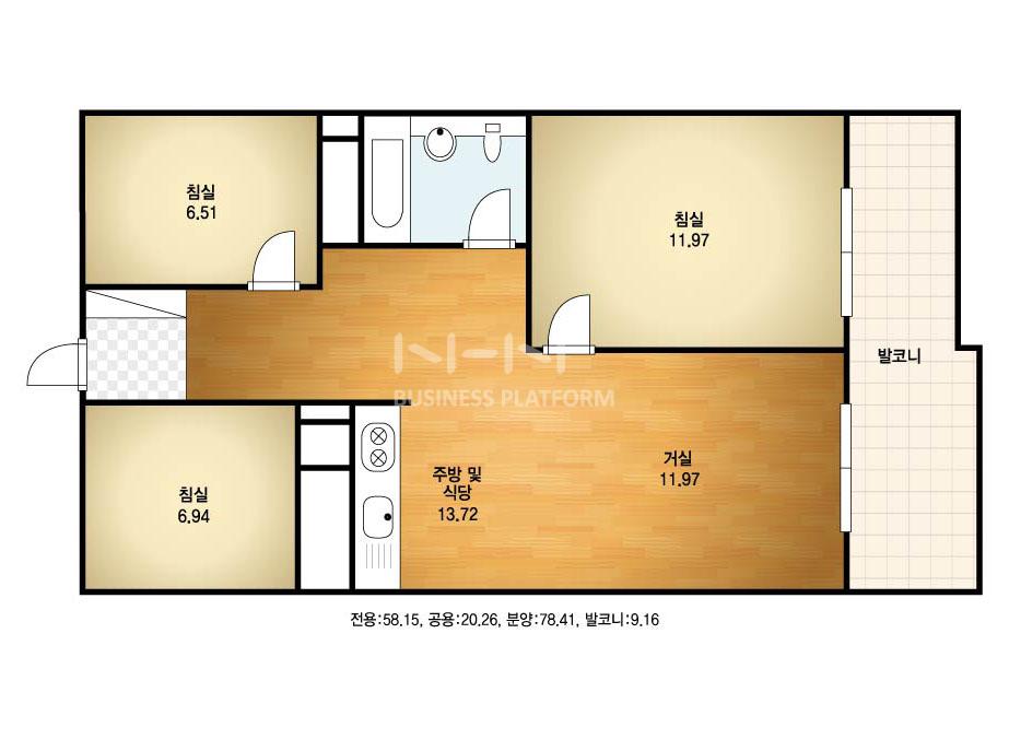 경기도 부천시 중동 한라마을주공3단지(뜨란채) 아파트 77A㎡ 20평형대